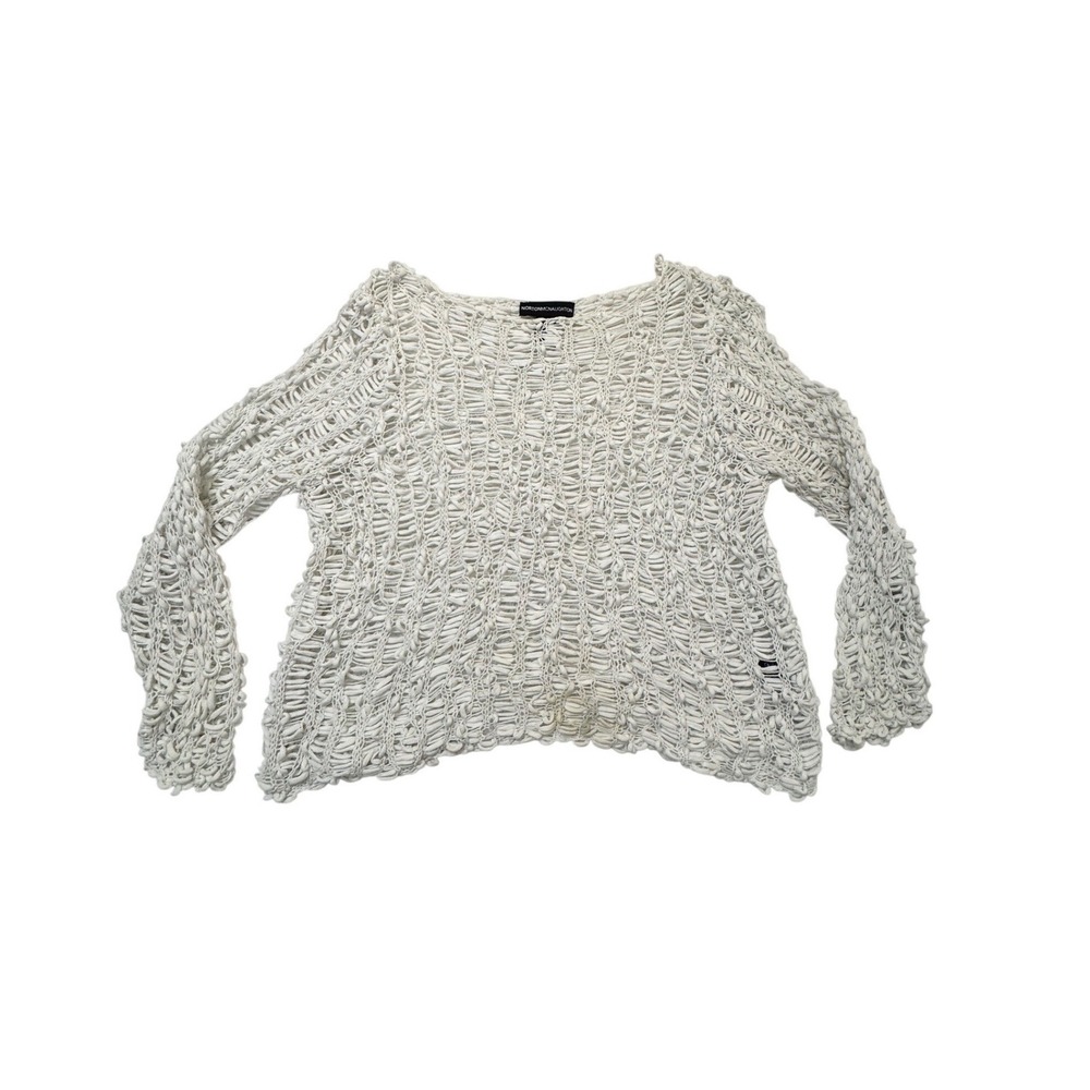Norton McNaughton White Cream 100% Cotton Open Knit Beach Coverup Boho Top Large